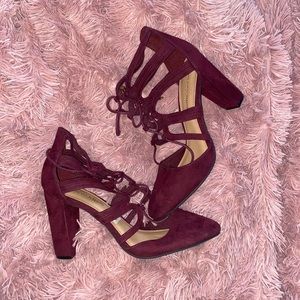 Maroon Lace Up Heels